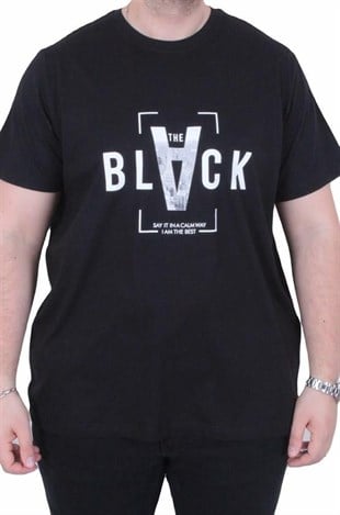 Starbattal Erkek Büyük Beden Sıfır Yaka Tişört Black 26135 SIYAH