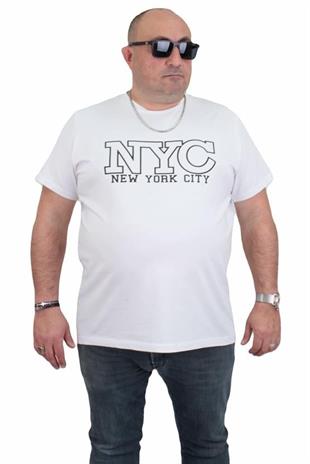 Starbattal Erkek Büyük Beden Sıfır Yaka Tişört NYC 24133 BEYAZ