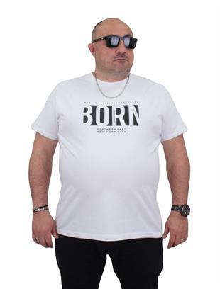 Starbattal Erkek Büyük Beden Sıfır Yaka Tişört Born 24143 BEYAZ