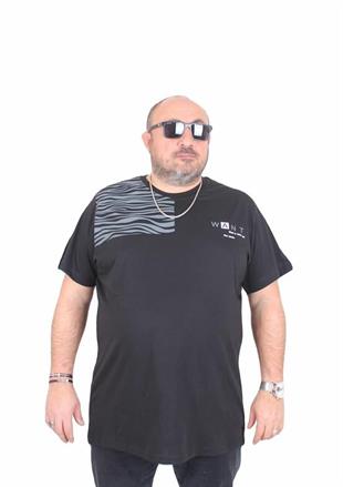 Starbattal Erkek Büyük Beden Sıfır Yaka Tişört Want 25160 SIYAH