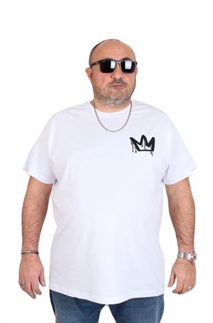 Starbattal Erkek Büyük Beden Sıfır Yaka Tişört King 25141 BEYAZ