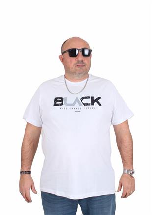 Starbattal Erkek Büyük Beden Sıfır Yaka Tişört Black 25176 BEYAZ