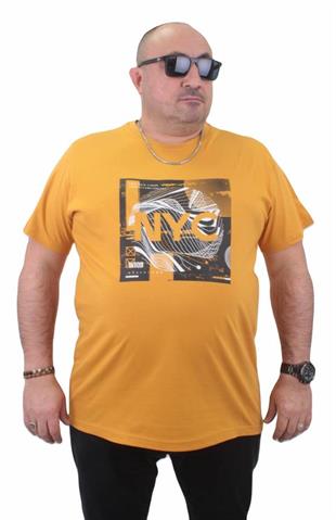 Starbattal Erkek Büyük Beden Sıfır Yaka Tişört NYC 23182 HARDAL
