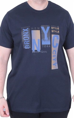 Starbattal Erkek Büyük Beden Sıfır Yaka Tişört The Bronx Street 26137 LACIVERT