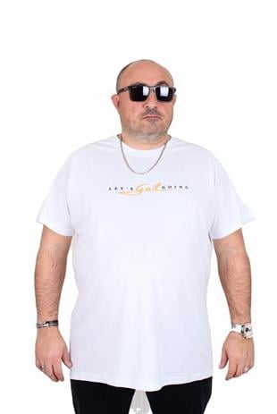 Starbattal Erkek Büyük Beden Sıfır Yaka Tişört Lets Get Going 25175 BEYAZ