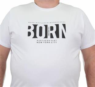 Starbattal Erkek Büyük Beden Sıfır Yaka Tişört Born 24143 BEYAZ