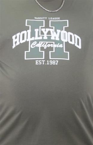 Starbattal Erkek Büyük Beden Sıfır Yaka Tişört Hollywood 23179 HAKI