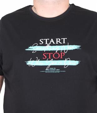 Starbattal Erkek Büyük Beden Sıfır Yaka Tişört Start Stop 25178 SIYAH