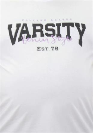 Starbattal Erkek Büyük Beden Sıfır Yaka Tişört Varsity 23184 BEYAZ