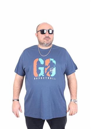 Starbattal Erkek Büyük Beden Sıfır Yaka Tişört Lets Go 25161 INDIGO