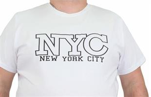 Starbattal Erkek Büyük Beden Sıfır Yaka Tişört NYC 24133 BEYAZ