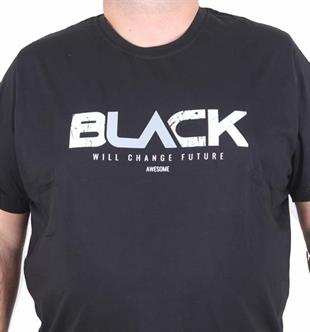 Starbattal Erkek Büyük Beden Sıfır Yaka Tişört Black 25176 SIYAH