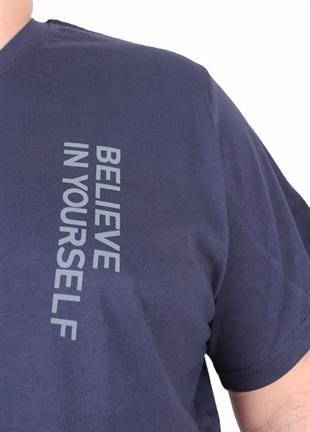 Starbattal Erkek Büyük Beden Sıfır Yaka Tişört Believe 25157 LACIVERT