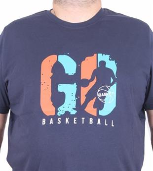 Starbattal Erkek Büyük Beden Sıfır Yaka Tişört Lets Go 25161 LACIVERT