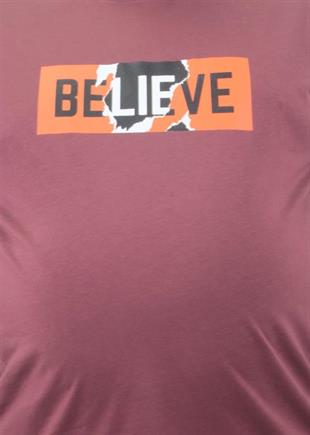 Starbattal Erkek Büyük Beden Sıfır Yaka Tişört Believe 23180 Eflatun