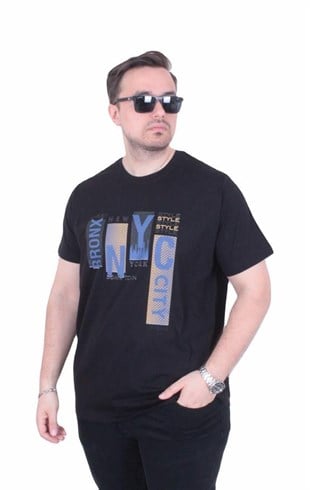 Starbattal Erkek Büyük Beden Sıfır Yaka Tişört The Bronx Street 26137 SIYAH