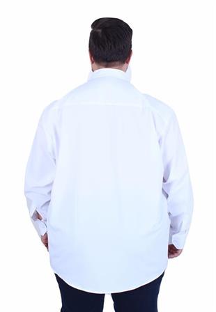 Starbattal Erkek Büyük Beden Yaka Düğmeli Armürlü Klasik Gömlek 11365 BEYAZ