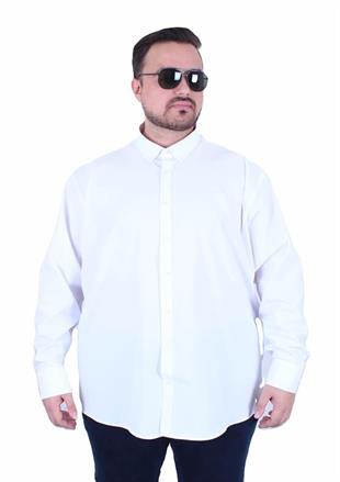 Starbattal Erkek Büyük Beden Yaka Düğmeli Armürlü Klasik Gömlek 11365 BEYAZ