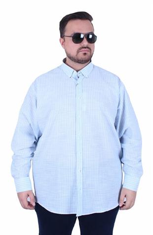 Starbattal Erkek Büyük Beden Yaka Düğmeli Cepsiz Çizgili Gömlek 11362 MAVI
