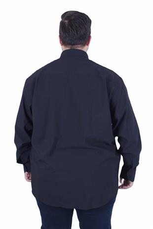 Starbattal Erkek Büyük Beden Yaka Düğmeli Cepsiz Armürlü  Gömlek 11359 SIYAH