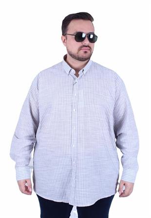 Starbattal Erkek Büyük Beden Yaka Düğmeli Cepsiz Çizgili Gömlek 11362 S.KAHVE