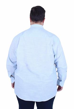 Starbattal Erkek Büyük Beden Yaka Düğmeli Cepsiz Çizgili Gömlek 11362 MAVI