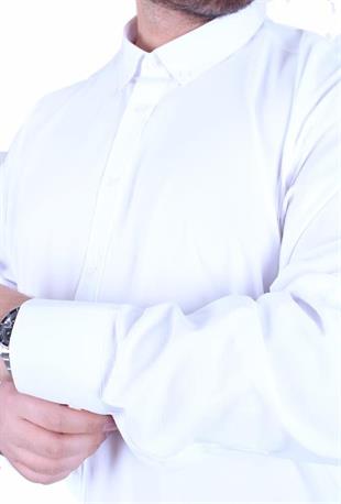 Starbattal Erkek Büyük Beden Yaka Düğmeli Armürlü Klasik Gömlek 11365 BEYAZ