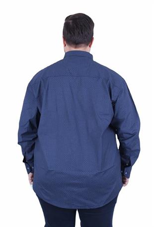 Starbattal Erkek Büyük Beden Yaka Düğmeli Cepsiz Noktalı Gömlek 11360 LACIVERT