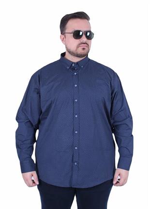 Starbattal Erkek Büyük Beden Yaka Düğmeli Cepsiz Noktalı Gömlek 11360 LACIVERT
