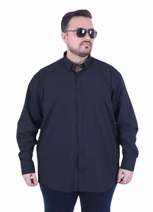 Starbattal Erkek Büyük Beden Yaka Düğmeli Cepsiz Armürlü  Gömlek 11359 SIYAH