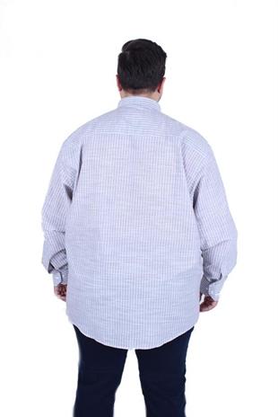 Starbattal Erkek Büyük Beden Yaka Düğmeli Cepsiz Çizgili Gömlek 11362 S.KAHVE