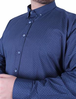Starbattal Erkek Büyük Beden Yaka Düğmeli Cepsiz Noktalı Gömlek 11360 LACIVERT