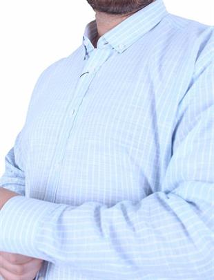 Starbattal Erkek Büyük Beden Yaka Düğmeli Cepsiz Çizgili Gömlek 11362 MAVI