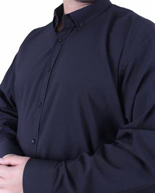 Starbattal Erkek Büyük Beden Yaka Düğmeli Cepsiz Armürlü  Gömlek 11359 SIYAH