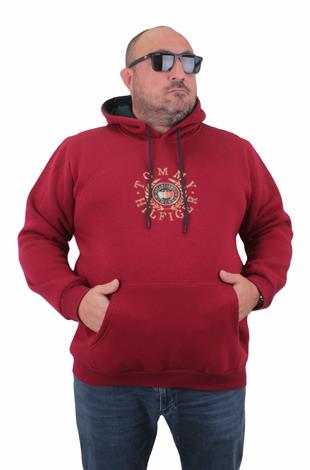 Erkek Büyük Beden Kapuşonlu Sweat TH 23214 BORDO