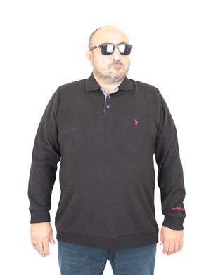 Erkek Büyük Beden Polo Yaka Sweat LR 24403 SIYAH