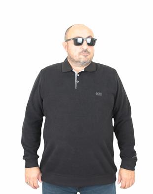 Erkek Büyük Beden Polo Yaka Sweat BSS 24404 SIYAH