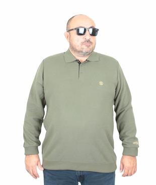 Erkek Büyük Beden Polo Yaka Sweat LV 24406 HAKI