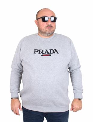 Erkek Büyük Beden Sıfır Yaka 3ip Sweat PRD 24207 GRI MELANJ