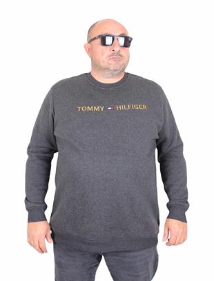 Erkek Büyük Beden Sıfır Yaka 3ip Sweat Tmmy 24204 ANTRASİT MELANJ