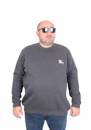 Erkek Büyük Beden Sıfır Yaka 3ip Sweat BRB 24206 ANTRASİT MELANJ