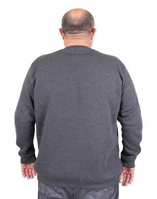 Erkek Büyük Beden Sıfır Yaka 3ip Sweat BRB 24206 ANTRASİT MELANJ