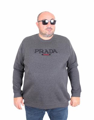 Erkek Büyük Beden Sıfır Yaka 3ip Sweat PRD 24207 ANTRASİT MELANJ