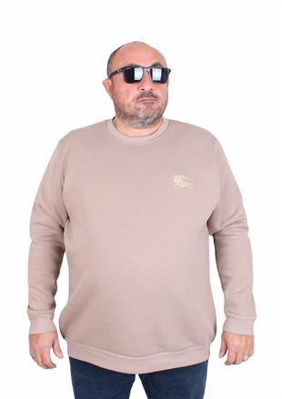 Erkek Büyük Beden Sıfır Yaka 3ip Sweat BRB 24206 CAMEL