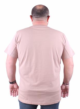 Erkek Büyük Beden Sıfır Yaka Tişört 23170 BEJ