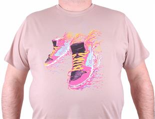 Erkek Büyük Beden Sıfır Yaka Tişört 23170 BEJ