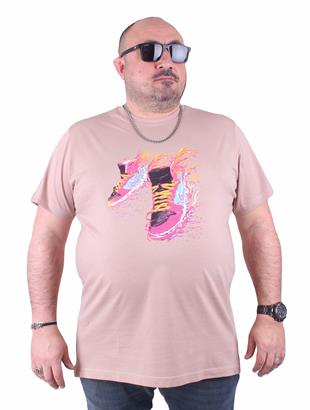 Erkek Büyük Beden Sıfır Yaka Tişört 23170 BEJ