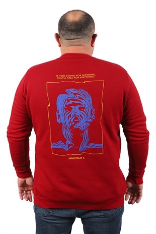 Starbattal Büyük Beden Erkek Sweat MalcolmX 22735 BORDO