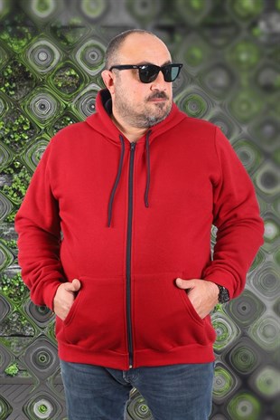 Starbattal Büyük Beden Unisex Kapüşonlu 3ip Sweat 11701 BORDO