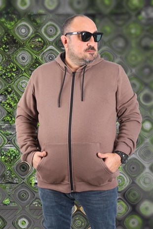 Starbattal Büyük Beden Unisex Kapüşonlu 3ip Sweat 11701 TABA